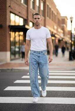 Vintage Dart Style Loose Fit Double Knee Carpenter Jeans with Embroidered Cigare